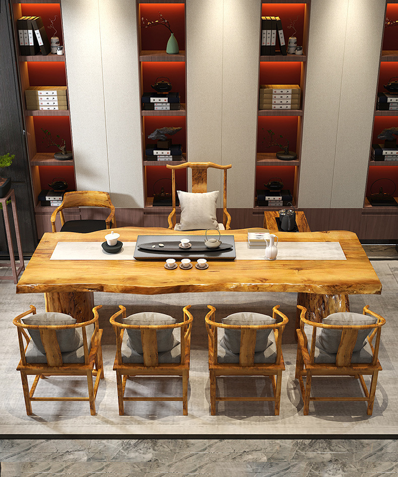 新中式实木茶桌 办公室会客不规则泡茶桌椅组合禅意客厅大板茶台