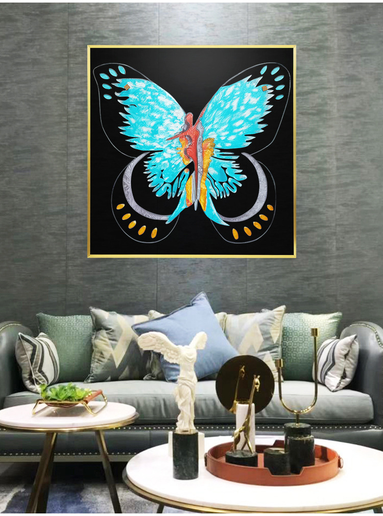手工珐琅彩装饰画现代客厅玄关蝴蝶手工艺术玻璃抽象餐厅家居壁画
