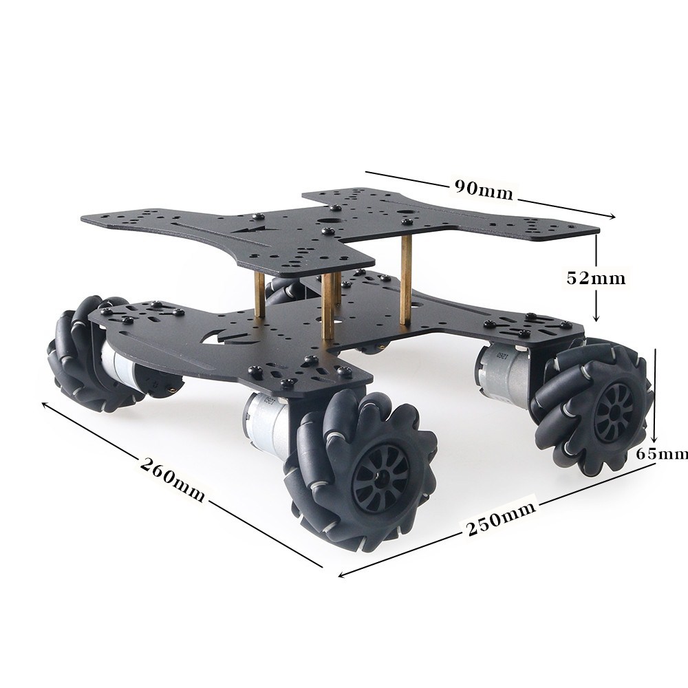 mc801双层黑色金属底盘车65mm黑色塑料全向轮diy黑色金属底盘