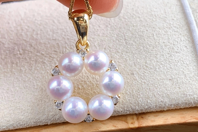 5-4mm淡水akoya珍珠吊坠正圆强光无暇日式纯银橄榄枝珍珠吊坠女