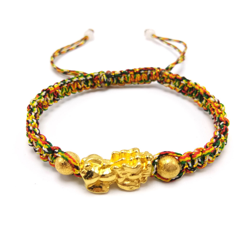 黄金转运珠貔貅红绳编织手链 本命年男女情侣招财手串元宝情侣