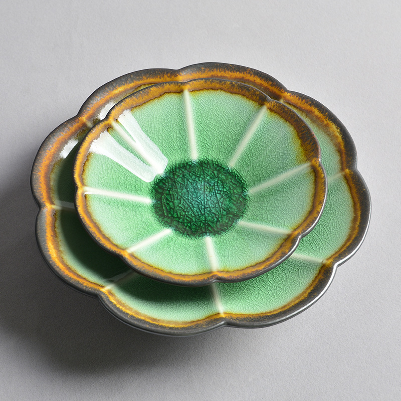 田中烧新款窑变釉陶瓷盘创意小菜碟盘花瓣味碟点心盘水果碟小吃盘
