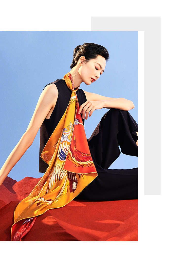 wensli/万事利 桑蚕丝女士丝巾两用 双面印花大方巾-凤凰于飞