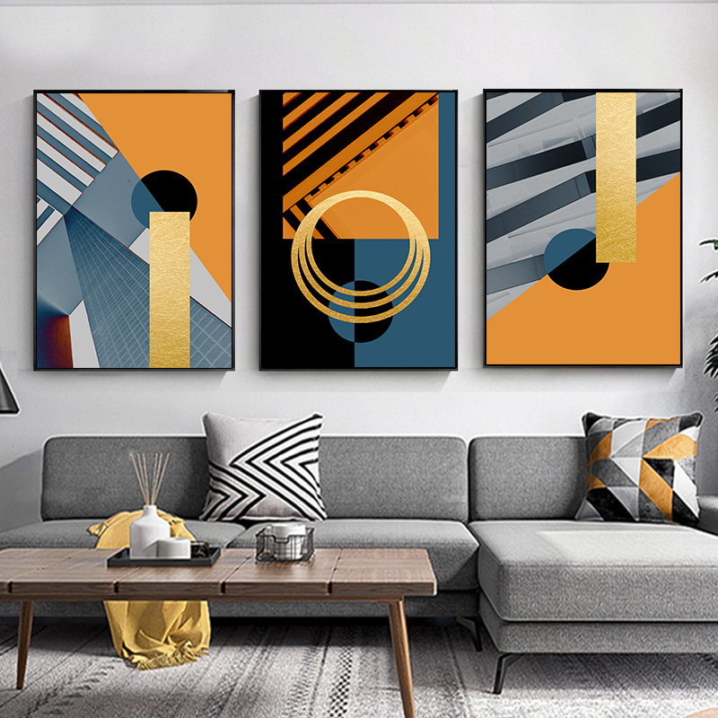抽象客厅叠加装饰画轻奢大气沙发背景墙挂画几何创意卧室画床头画