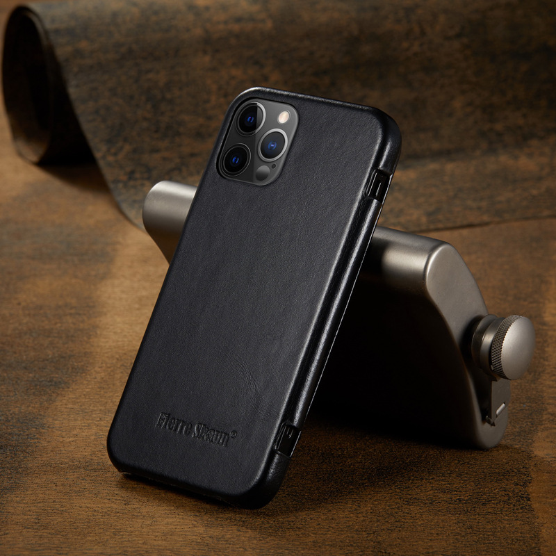 适用iphone 12手机套头层牛皮左右翻盖商务皮套苹果12 max保护套