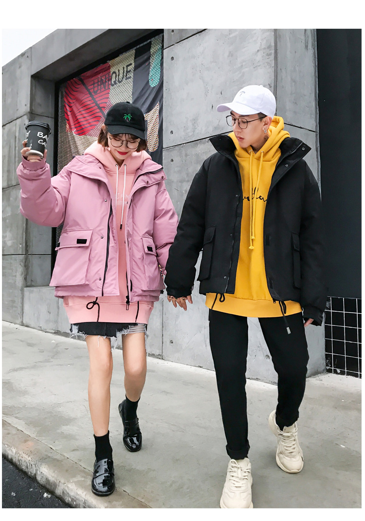 男女情侣同穿时尚羽绒服2020新款冬白鸭绒短款宽松外套立领街头潮