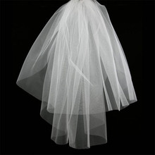 2022欧美剪边双层新娘头纱白色象牙色带梳子短款婚礼发饰婚纱附件