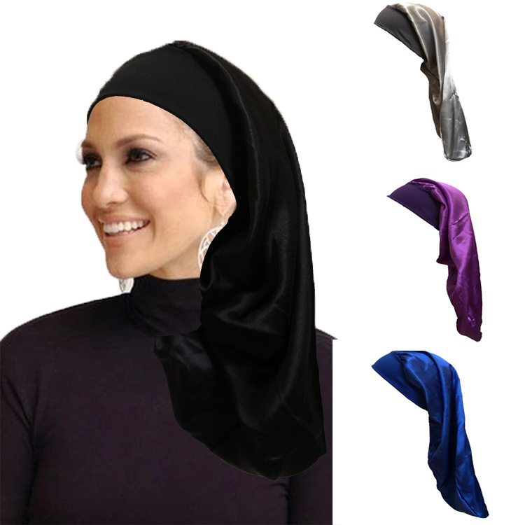 跨境高弹针织布带拼接修女帽 穆斯林帽 护发长筒帽 女士宽边头套