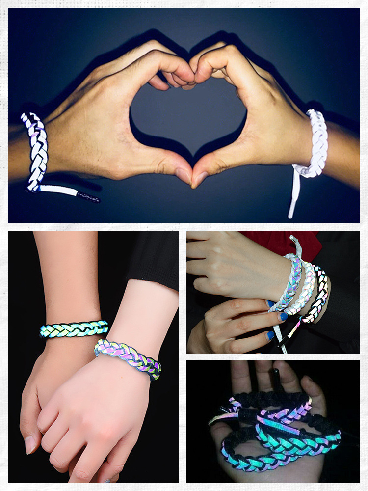 七夕情人节礼物全息2.0反光爱心手链满天星手绳男女学生情侣手环