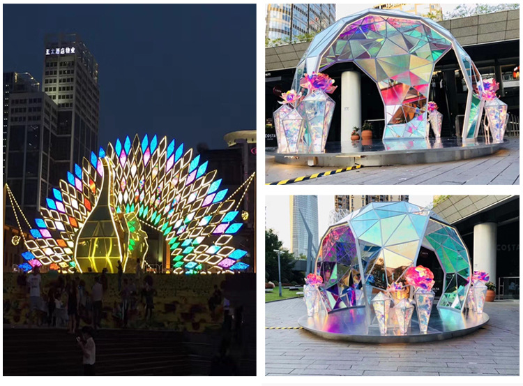 彩色亚克力炫彩膜造型室内外商场dp点亚克力彩虹拱门店铺门头装饰