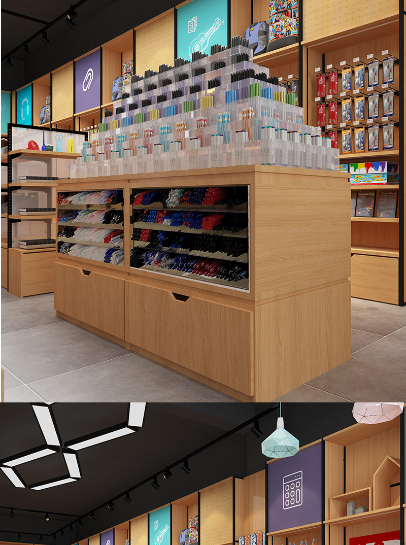 神匠厂家批发精品文具店货架亚克力笔架台钢木货架双面陈列展示柜