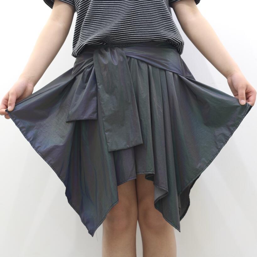 不规则七彩色反光短裙绑带个性夜店嘻哈半身裙可水洗反光高腰裙潮