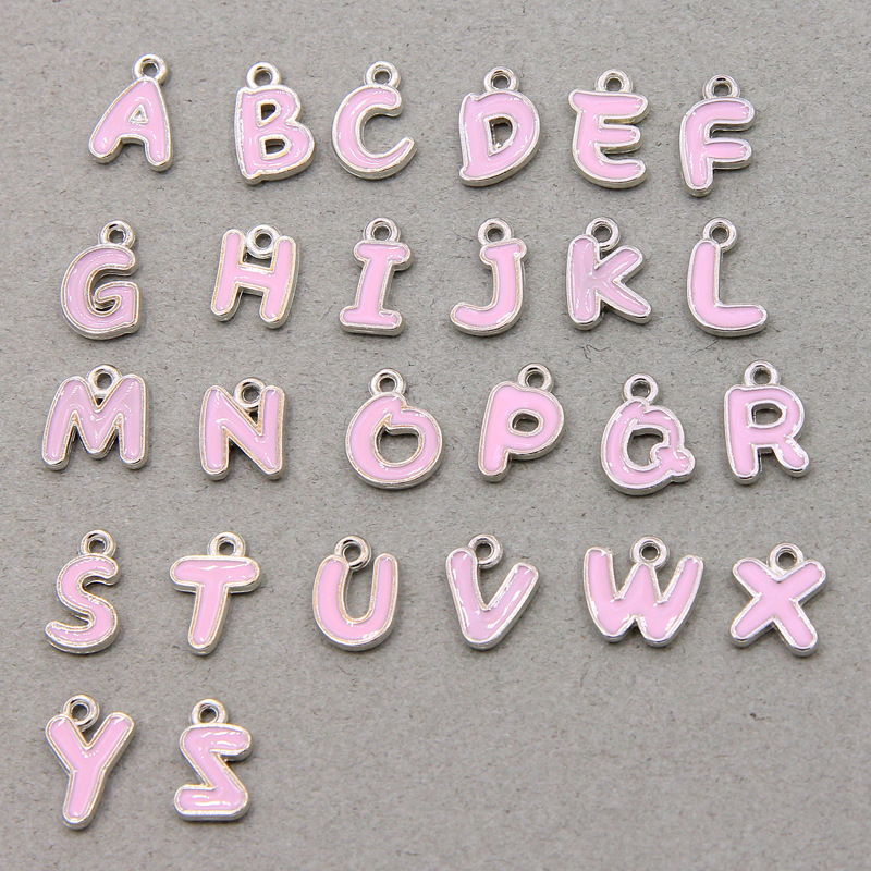 跨境26个镂空英文字母项链编绳隔珠散珠diy饰品配件滴油合金挂件