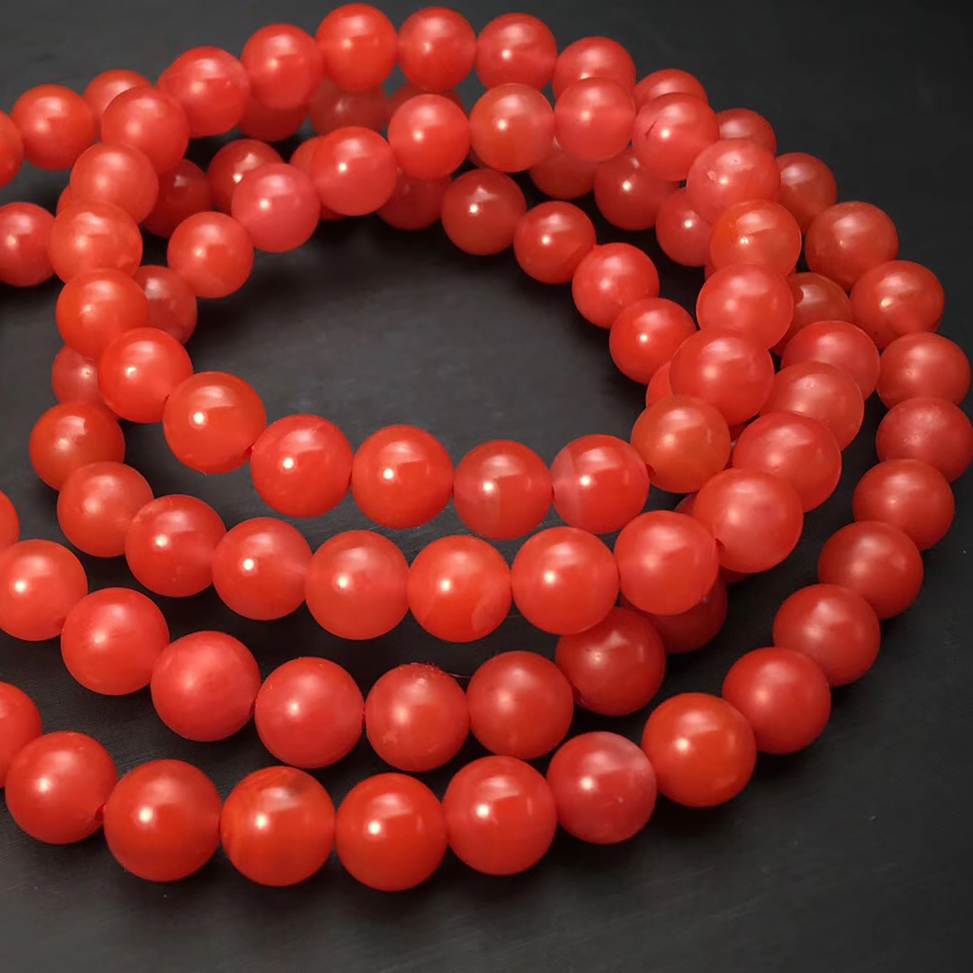 天然保山南红玛瑙手链108佛珠满肉满色柿子红念珠手串配饰