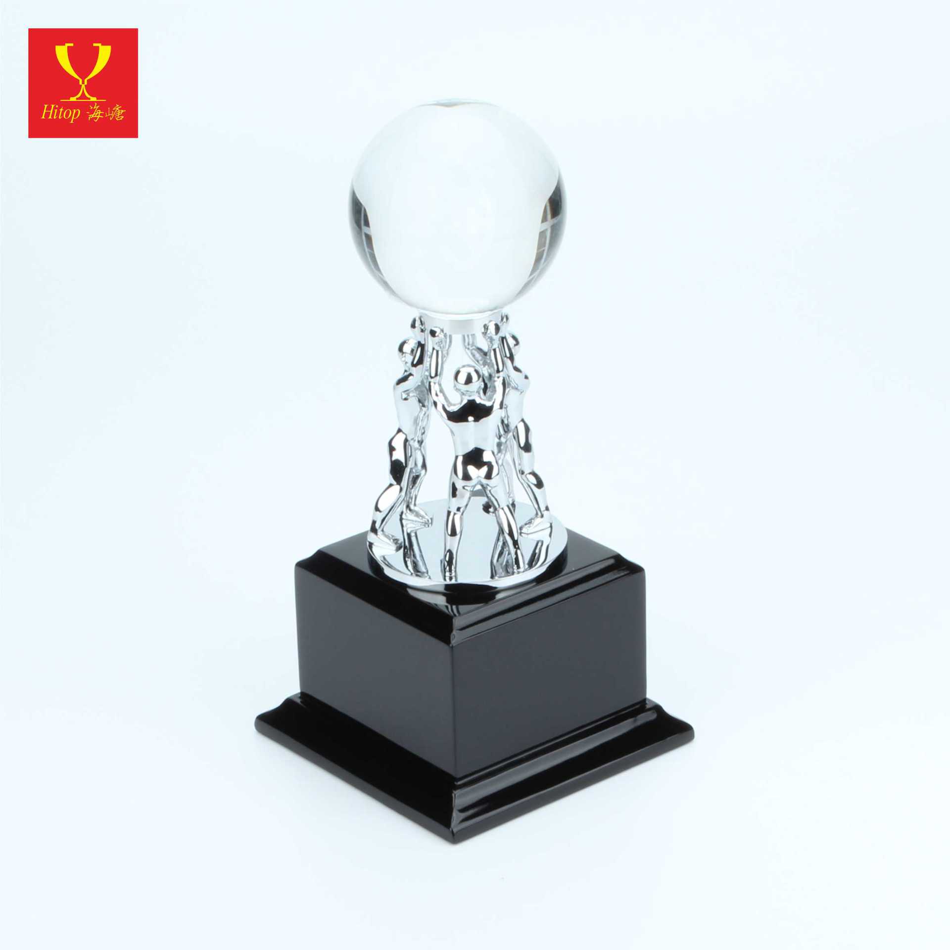 【hitop】metal trophy海嵣金属奖杯黑钢琴漆底座水晶球合作奖杯-阿里