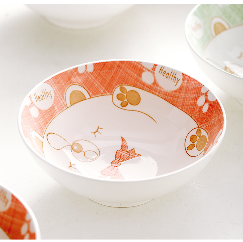 一件代发日式卡通陶瓷面碗创意餐具釉中彩沙拉碗大号家用饭碗批发