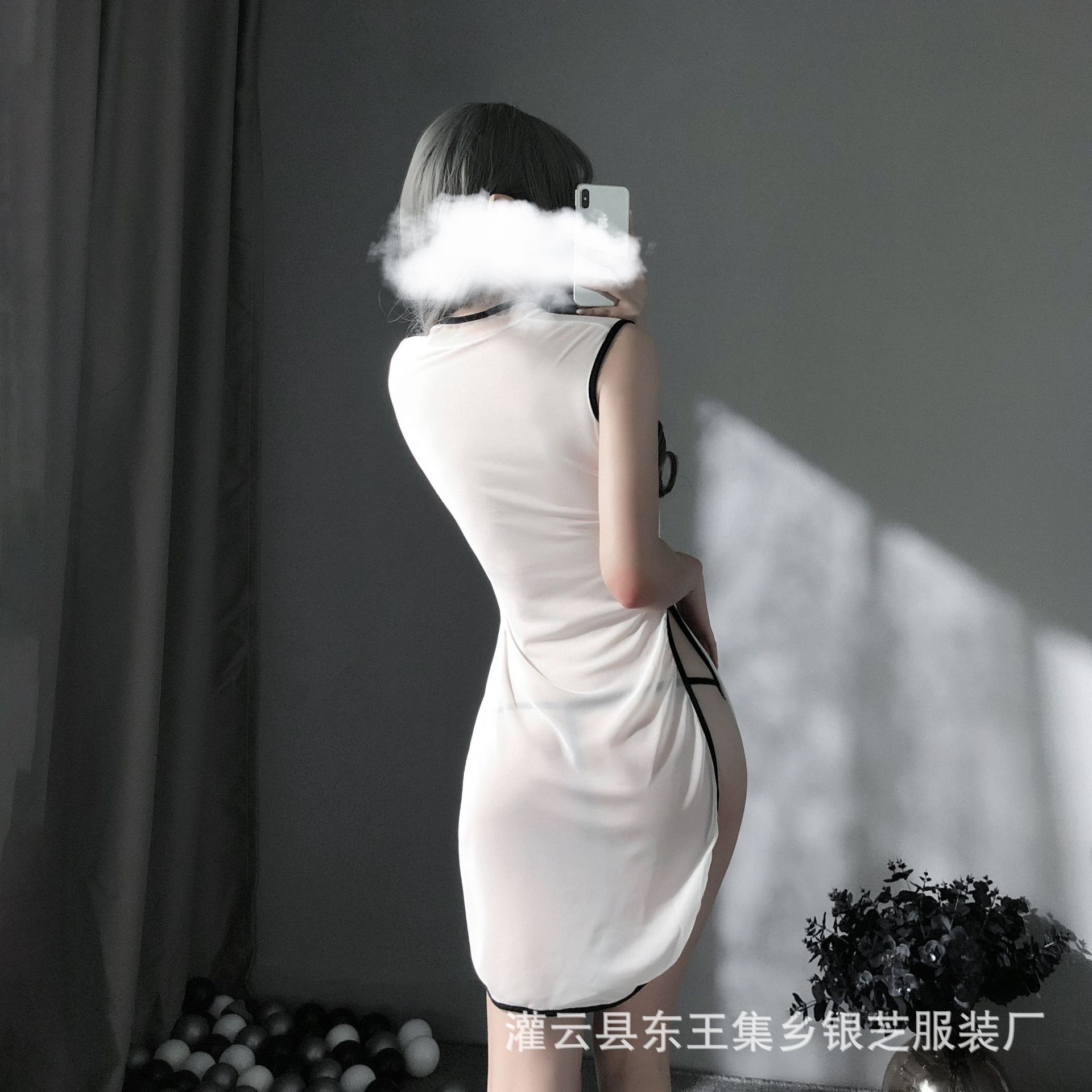 心心相映情趣内衣网纱复古旗袍爱心蕾丝诱惑网纱透视一件代发