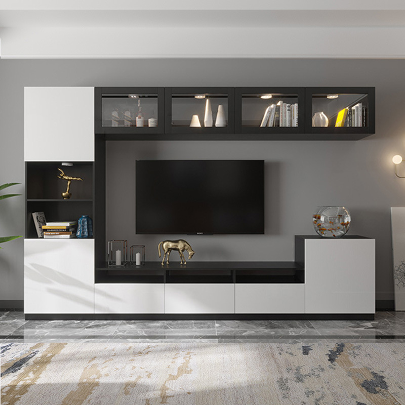 简约现代客厅黑白配电视柜挂墙背景墙组合壁柜吊柜北欧柜子
