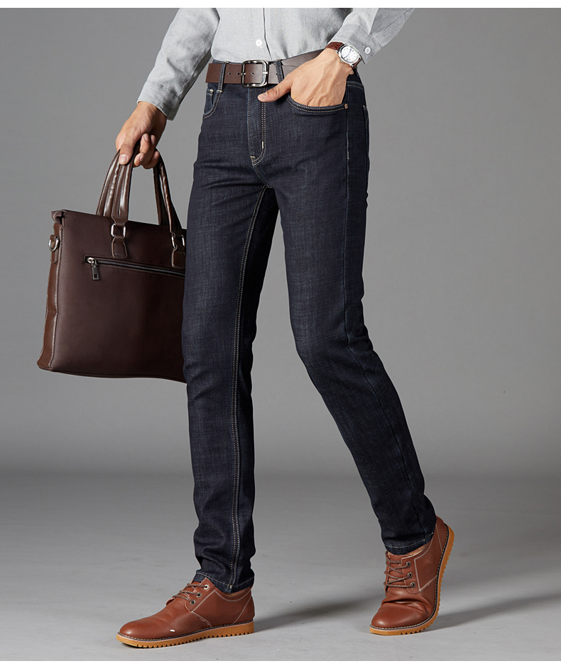 正品美国苹果秋冬男士加绒牛仔高腰商务休闲中年厚款加绒长牛仔裤