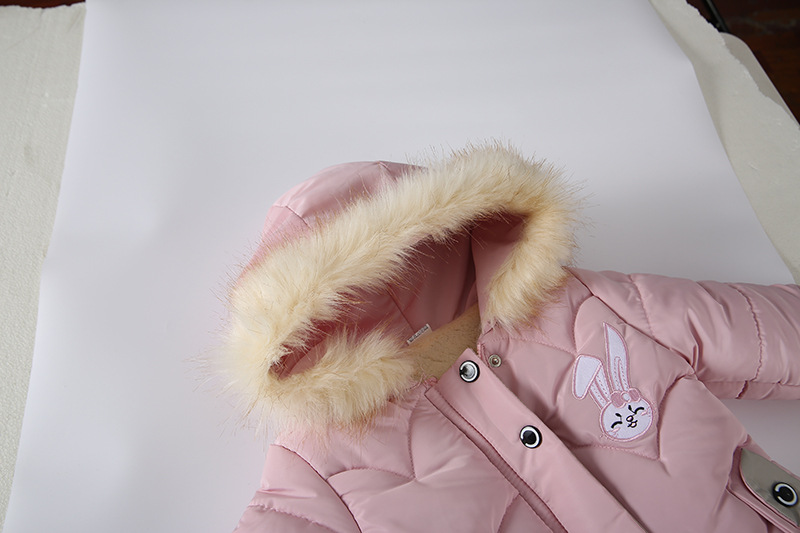 儿童棉衣2020冬装女童可爱兔子毛领外套 女宝宝加厚棉衣外套