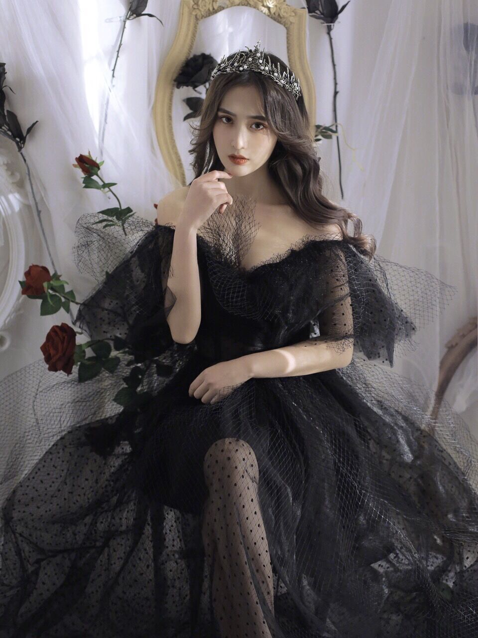 影楼写真摄影主题服装新款私房艺术照黑纱轻婚纱时尚拍照艺考礼服