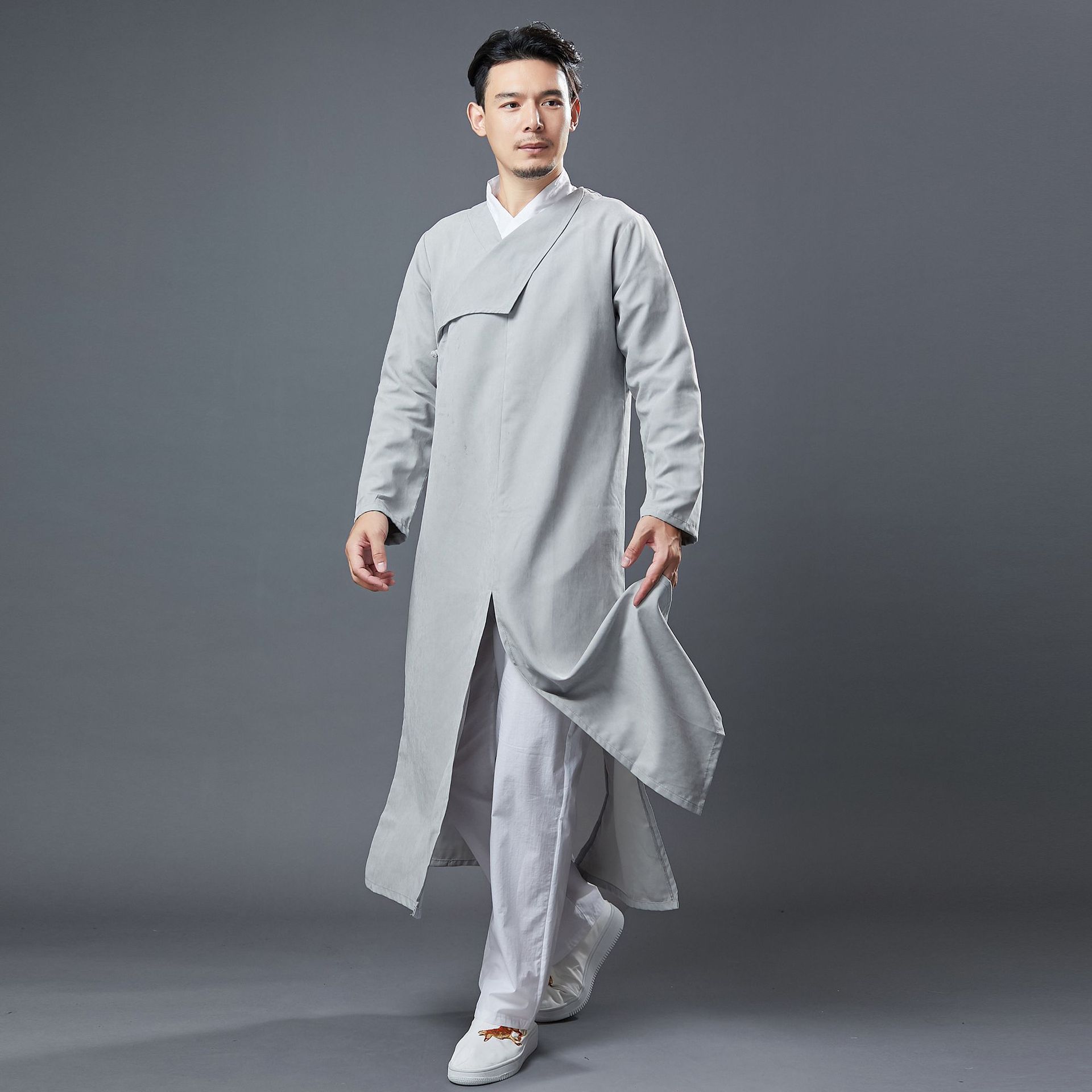 麻凡布衣中式改良长衫复古盘扣汉服男中国风纯色长袍茶服禅意