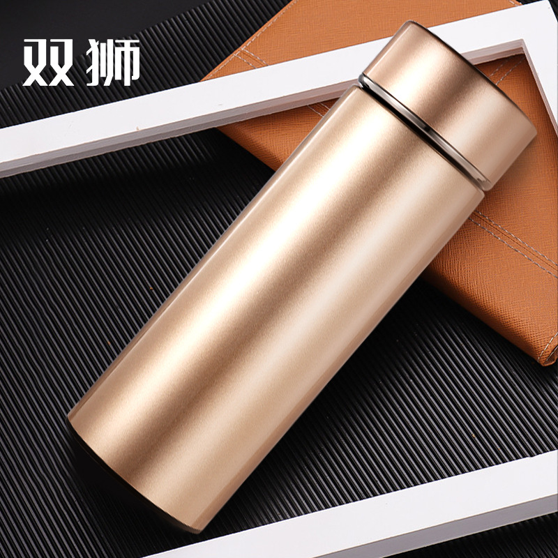 双狮纯色直身简约时尚商务礼品定制保温杯304双层真空不锈钢水杯