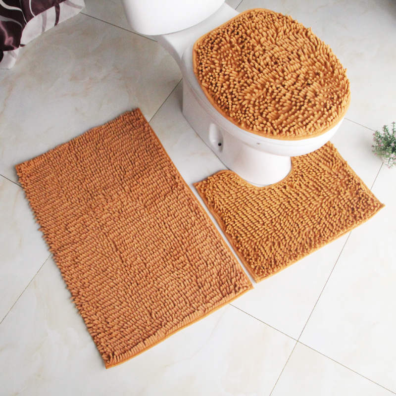 bathroom set chenille three-piece set toilet floor mat carpet absorbent pvc non-slip mat