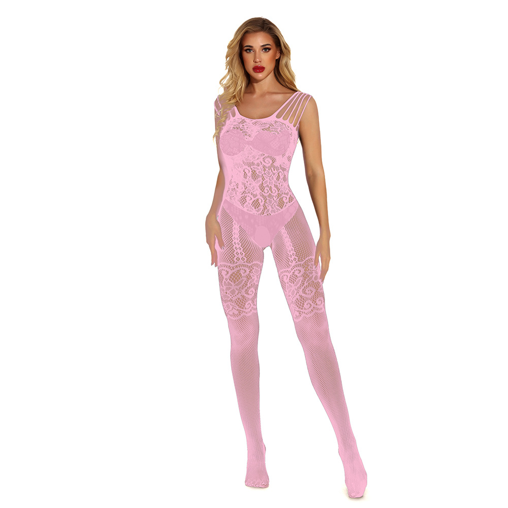 情趣内衣吊带性感黑色真人镂空开档连体网衣丝袜提花网衣网袜w062-阿