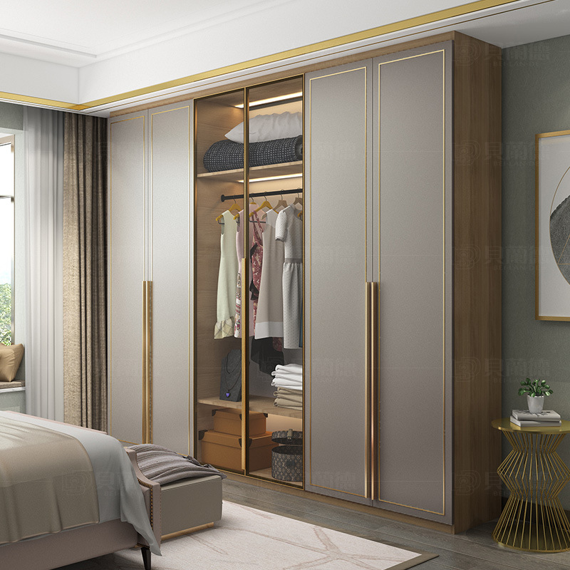 现代轻奢衣柜全屋定制简约卧室整体大衣柜四门六门开门衣帽间定制