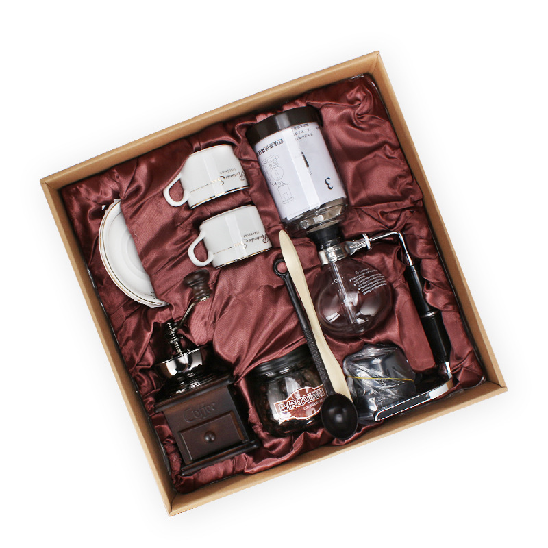 Siphon Pot Gift Box Vacuum Coffee Maker Suit Household Glass Manual Coffee Making Machine Coffee Grinder