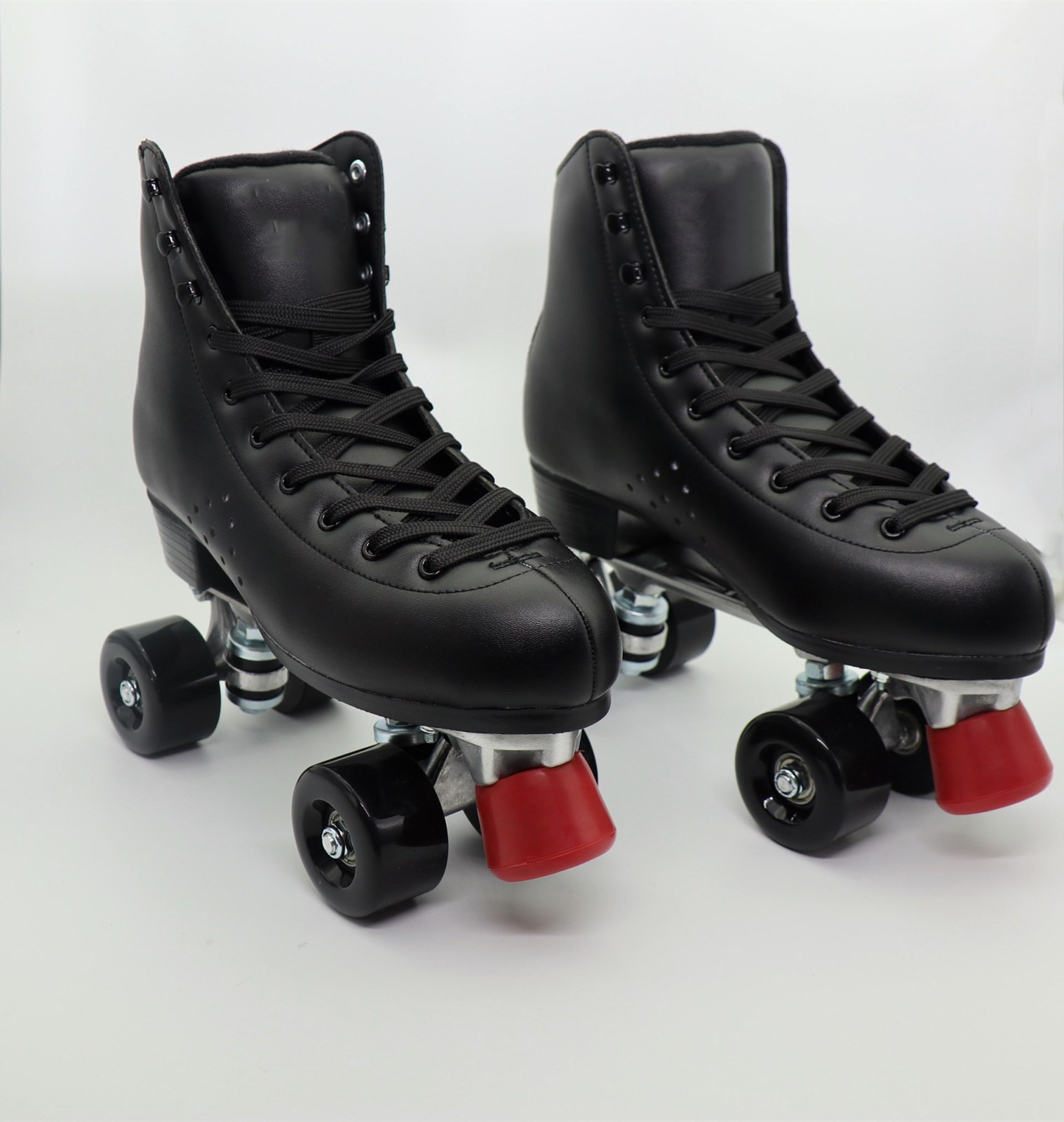 腾虎双排溜冰鞋真牛皮轮滑鞋成人男女黑色旱冰鞋四4轮鞋正品