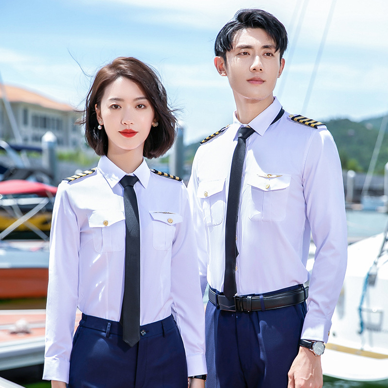 职业装男女海军衬衣航空学院飞行员空姐制服机师空少空乘长袖衬衫