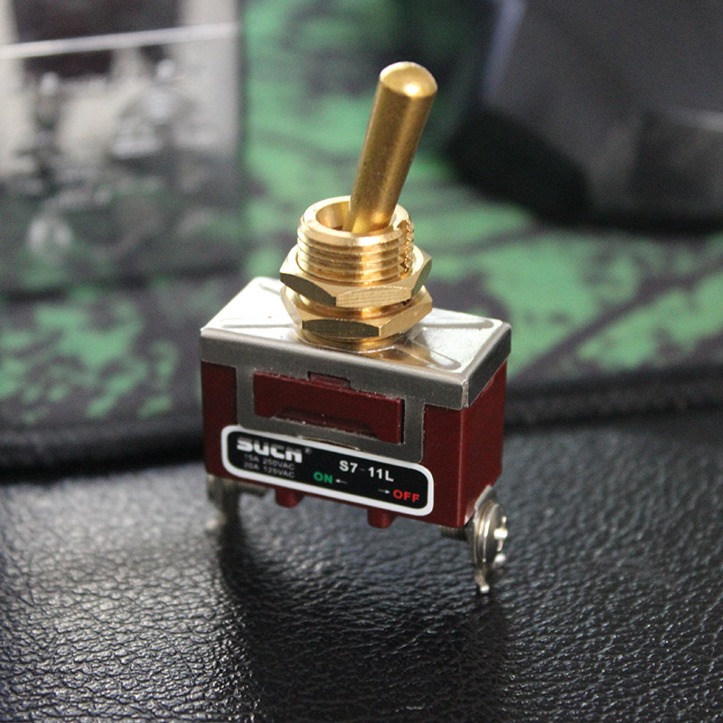 满二件享9折复古开关老式拨杆黄铜手柄单双控钮子开关12v220v金色