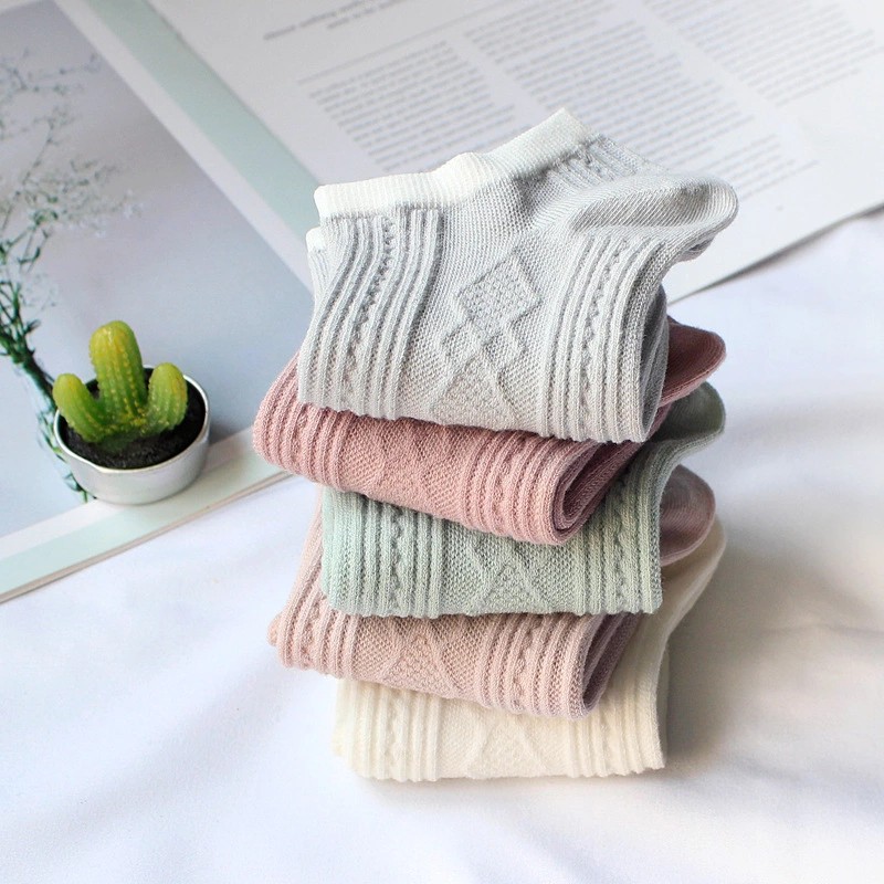 Women's Socks Summer Japanese Pure Color Cotton Breathable Stripes Ankle Socks Women's Korean-Style Double Needle Invisible Socks Factory Wholesale