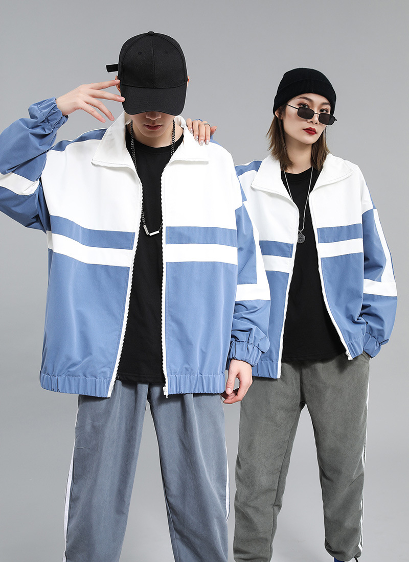 新款翻领男式风衣定制宽松拉链长袖学院风立领风衣班服现货批发