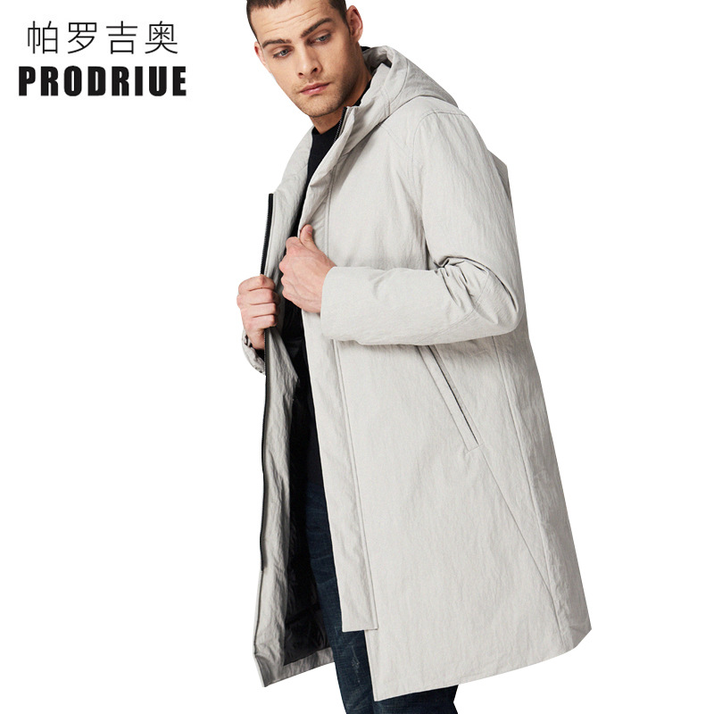 men‘s mid-length winter thickened warm down jacket youth hooded white duck down jacket lapel men‘s coat