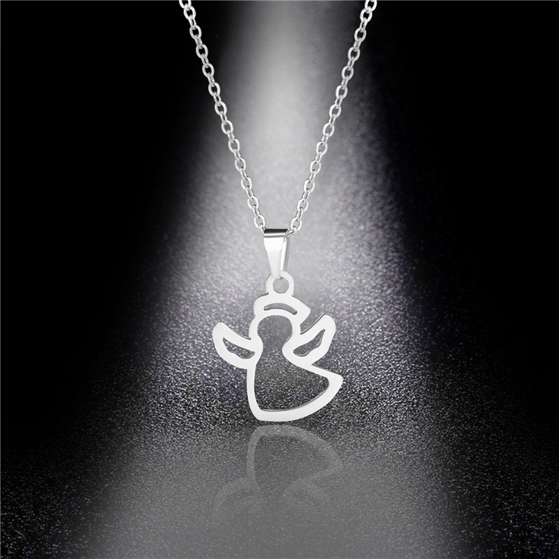 304 Stainless Steel Angel Pendant Women's All-Match Clavicle Chain Simple Cute Angel Necklace Factory Spot Direct Sales