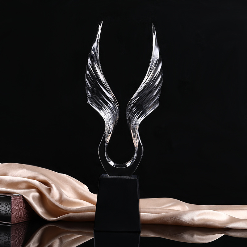 新款水晶双翼奖杯 工艺品摆件批发 水晶翅膀 水晶高档奖杯