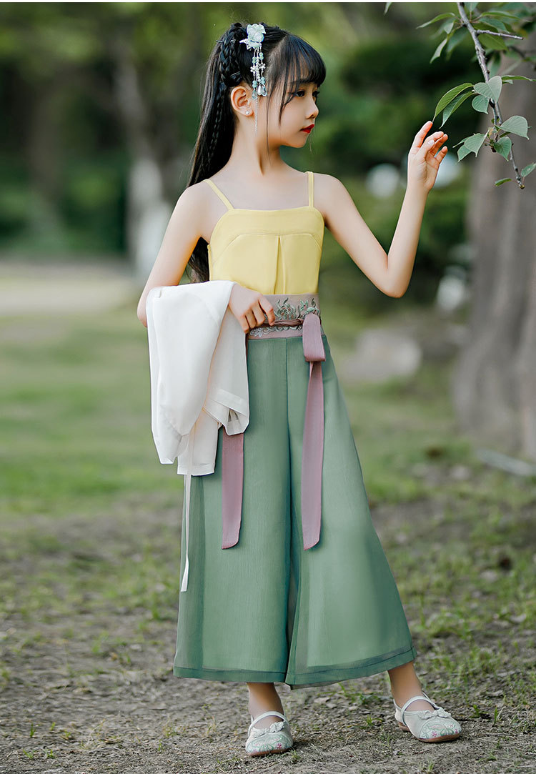 女童宋制汉服秋2020新款儿童国学民族舞蹈服古装雪纺宋裤三件套装