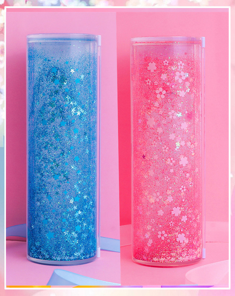 流沙网红文具盒小学生初中生多功能圆筒圆柱形笔盒男女孩