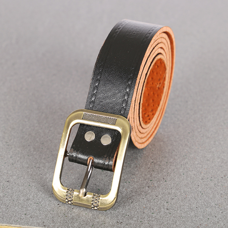热销款软猪皮皮带地摊真皮扣腰带结实耐用针扣金色银色腰带批发