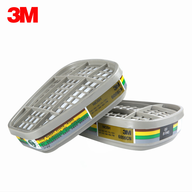 3m 6006cn滤毒盒防有机蒸汽 氯气 氨气 二氧化硫 甲醛配面具使用