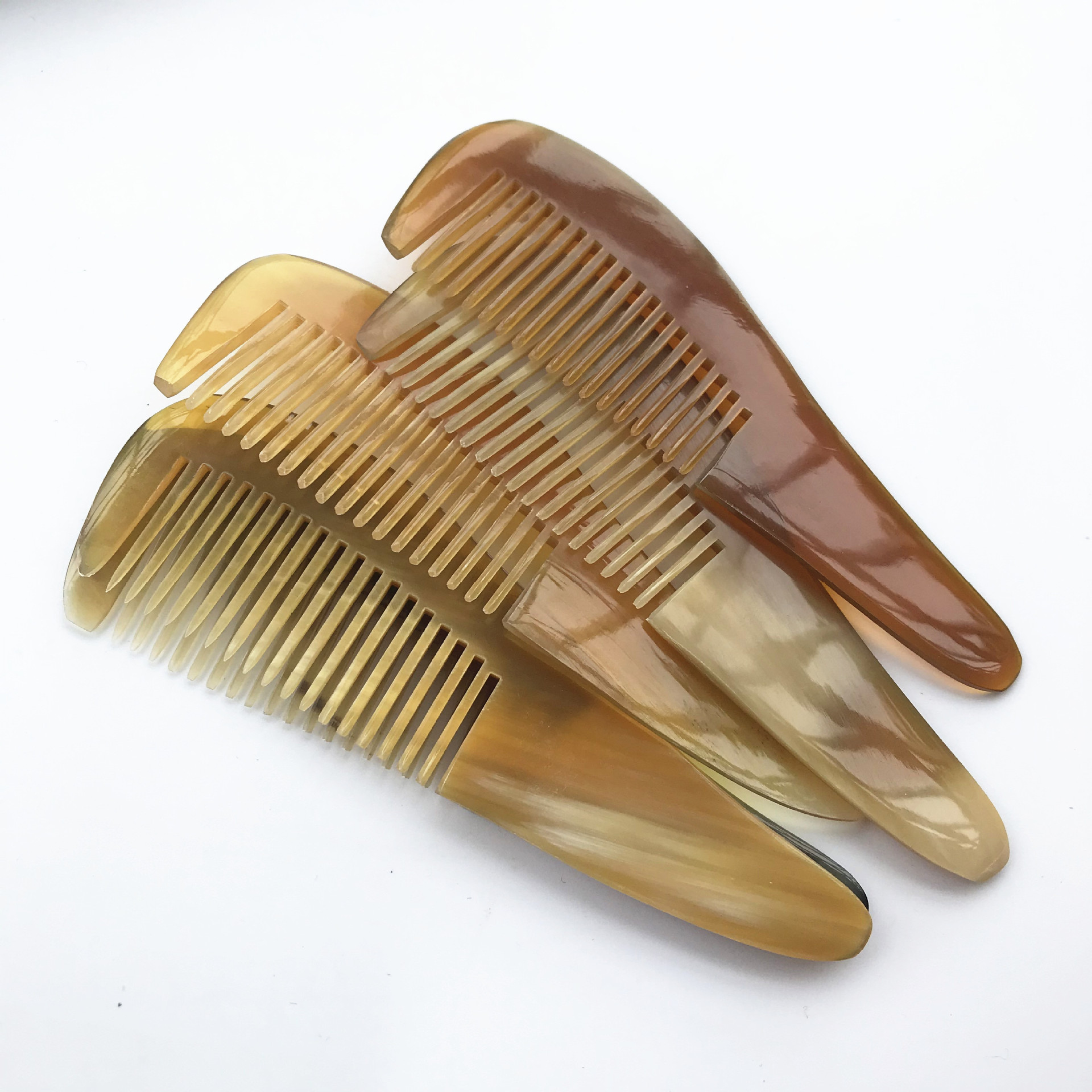 热销天然牛角梳子14-16-18cm美发梳防静电按摩梳子 牛角梳