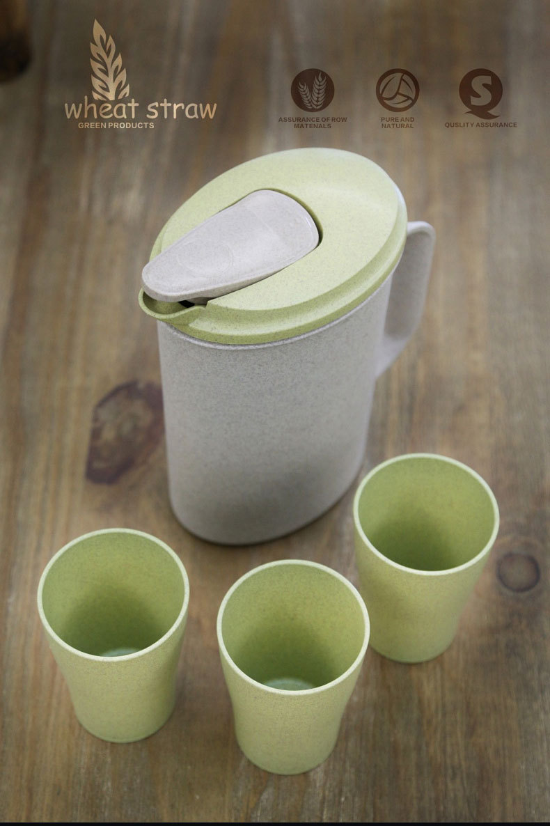 【一件代发】厂家现货小麦秸杆水壶杯子套装家用礼品赠品订制logo