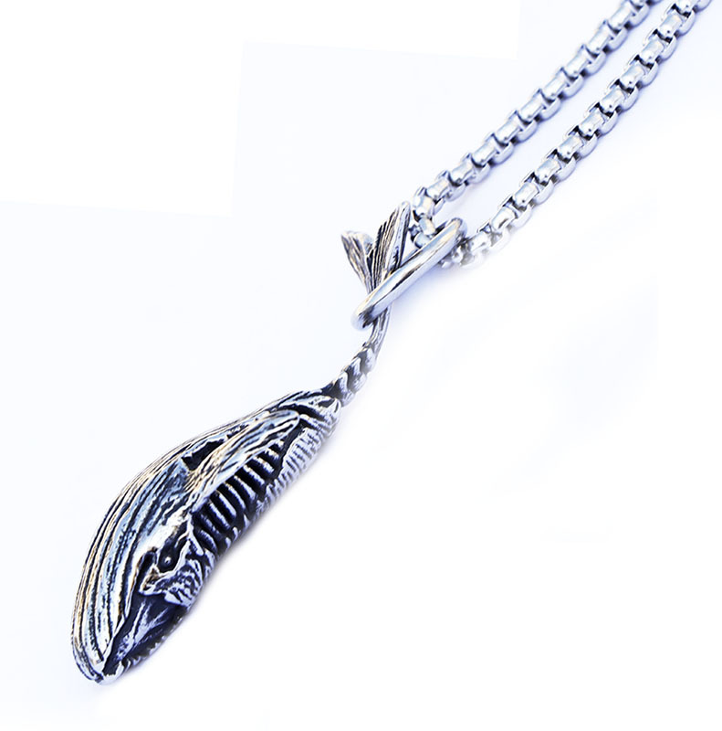 2020新款不锈钢小鲨鱼吊坠欧美热销个性鲨鱼骨项链鱼骨鬼头项链