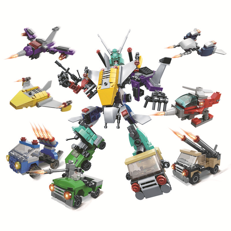 方橙fc3805-3813百变合体系列爆裂机甲战车儿童益智拼装积木玩具