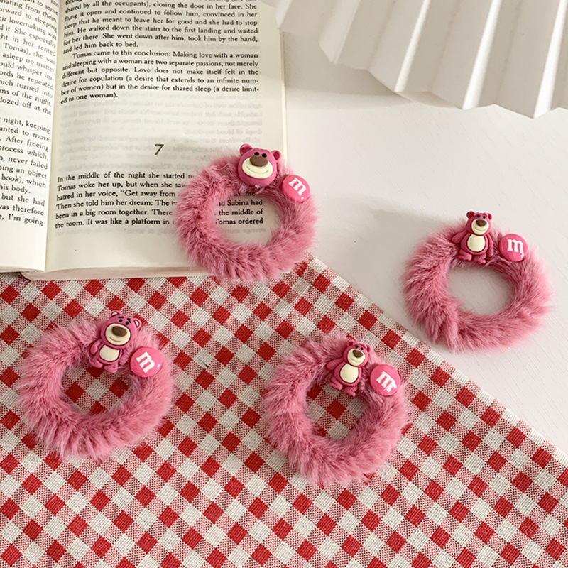 Korean Style Little Purple Bear Plush Hair Ring Women's Girl Cute Hair Tie Hair Rope Simple Bun Ponytail Hair Accessories