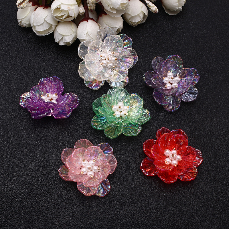 手缝幻彩珍珠花朵 diy手工制作发饰耳饰装饰材料古风发簪山茶花