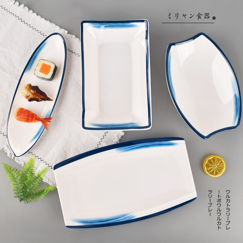 云海创意长方形鱼盘密胺餐厅饭店菜盘仿瓷餐具火锅店烧烤海鲜盘子